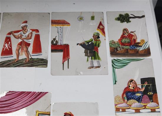 An extensive collection of 19th century Indian gouache on mica pictures, largest 5 x 7in. approx., unframed